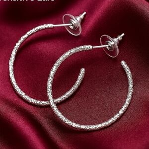 Silver Textured Finished Hoop Earrings - Nickel-Free, Women's Fashion Jewelry